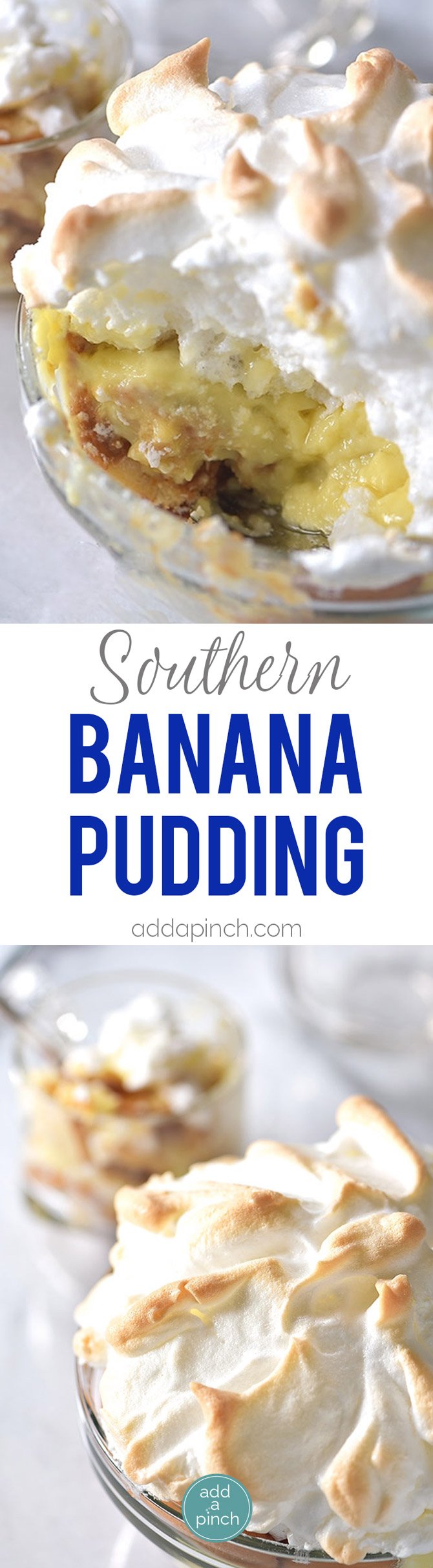 Images and text for easy pudding with bananas, nilla wafers, and meringue. // addapinch.com
