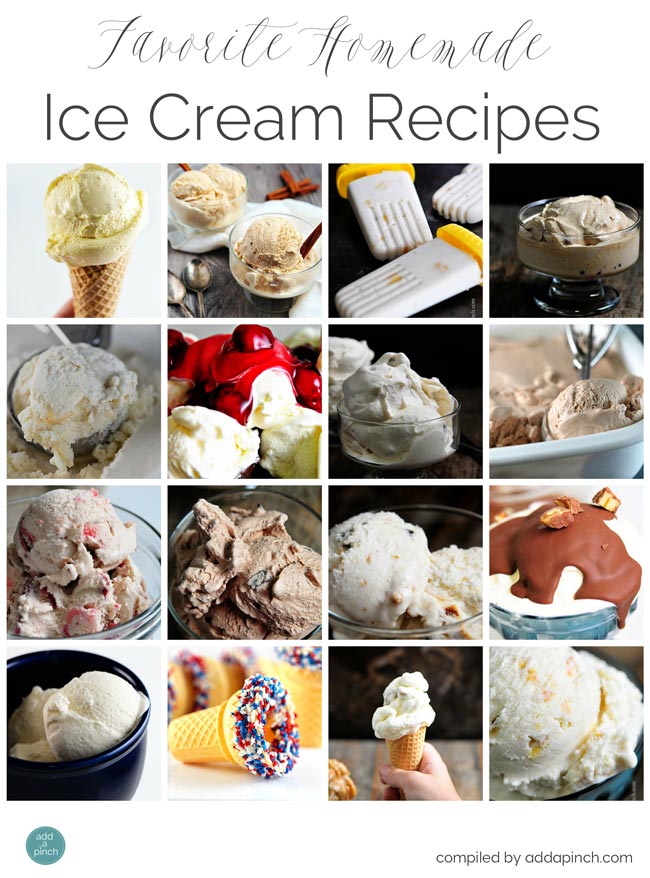 These favorite homemade ice cream recipes include traditional flavors as well as S'mores Ice Cream and Coffee Chip Ice Cream from addapinch.com.