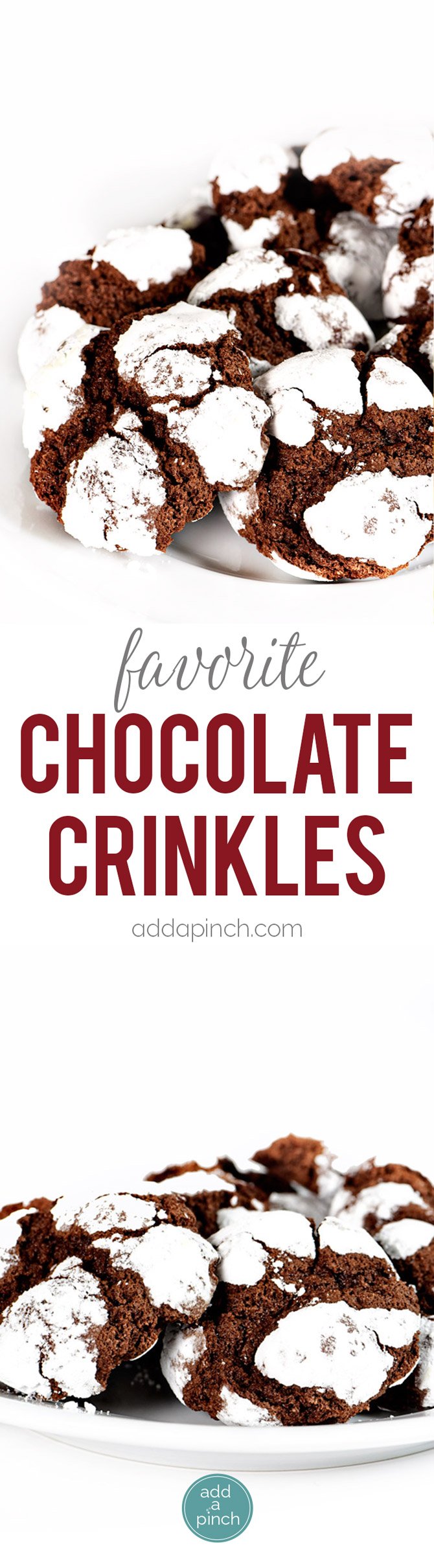 Chocolate Crinkle Cookies Recipe - Chocolate crinkle cookies coated in powdered sugar and baked into a soft, chewy, delicious chocolate cookie! What's not to love! // addapinch.com