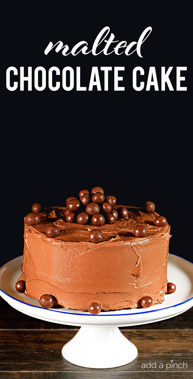 This Malted Chocolate Cake makes a "whopper" chocolate cake recipe perfect for celebrating all sort of occasions - or just because! // addapinch.com