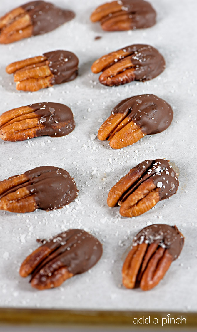 Chocolate Dipped Pecans make an easy, yet elegant treat perfect for entertaining and gifts! // addapinch.com