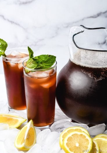 This Southern Sweet Tea recipe is smooth, sweet, and delicious! It includes tried-and-true tips for how to make sweet tea that everyone loves! // addapinch.com