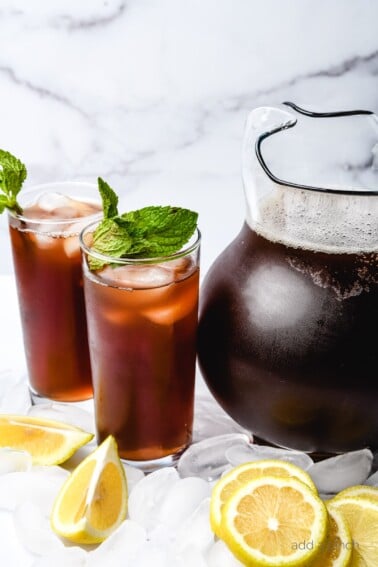 This Southern Sweet Tea recipe is smooth, sweet, and delicious! It includes tried-and-true tips for how to make sweet tea that everyone loves! // addapinch.com