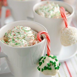 Peppermint Rice Krispies on hot chocolate.