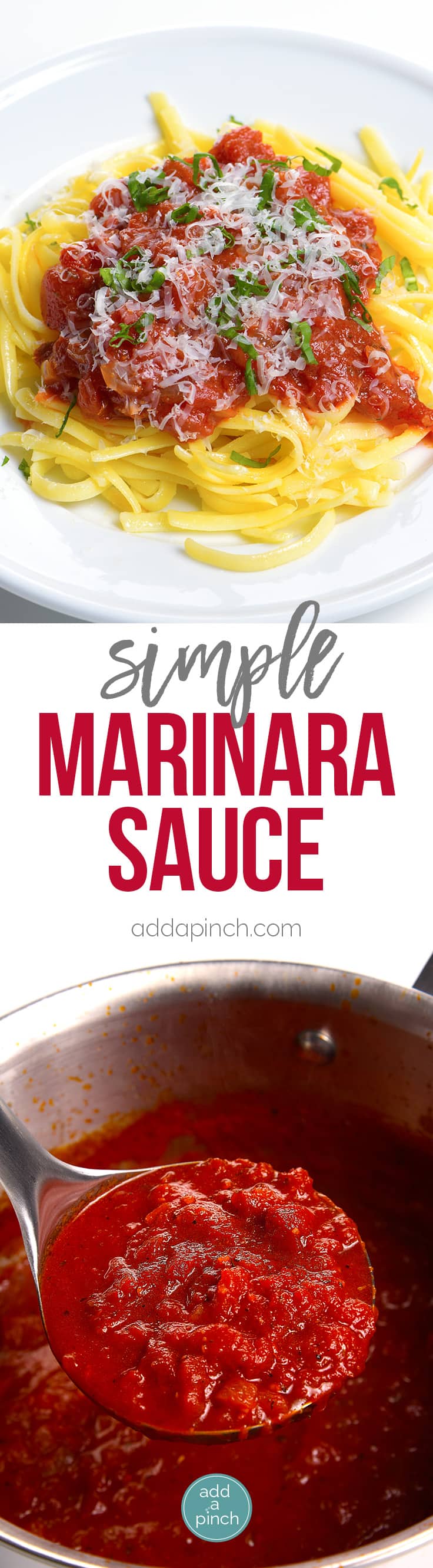 Homemade Marinara Sauce Recipe - This homemade marinara sauce recipe is made with classic, fresh ingredients, and is so simple to prepare! // addapinch.com