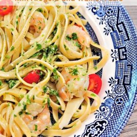 Shrimp Pasta with Arugula and Walnut Pesto Recipe