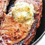 Skillet Steak with Gorgonzola Herbed Butter Recipe - Make a restaurant quality steak at home using these helpful tips and recipe! // addapinch.com
