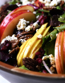 Apple Pear Salad Recipe - This Apple Pear Salad with Pomegranate Vinaigrette makes a delicious salad anytime of year, but especially throughout the holidays. // addapinch.com