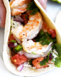 Shrimp Tacos Recipe - These quick and easy shrimp tacos are always a favorite. Made with delicious, tender grilled shrimp, pico de gallo in a soft taco. // addapinch.com