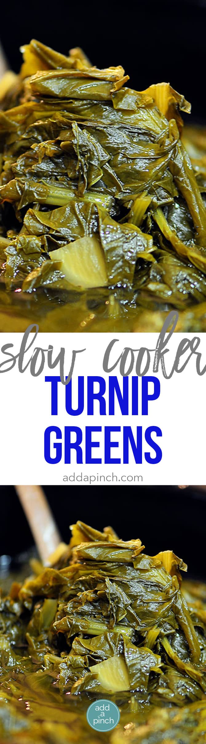 Slow Cooker Turnip Greens makes easy work of a favorite Southern dish. Perfect for busy weeknights or Sunday suppers!