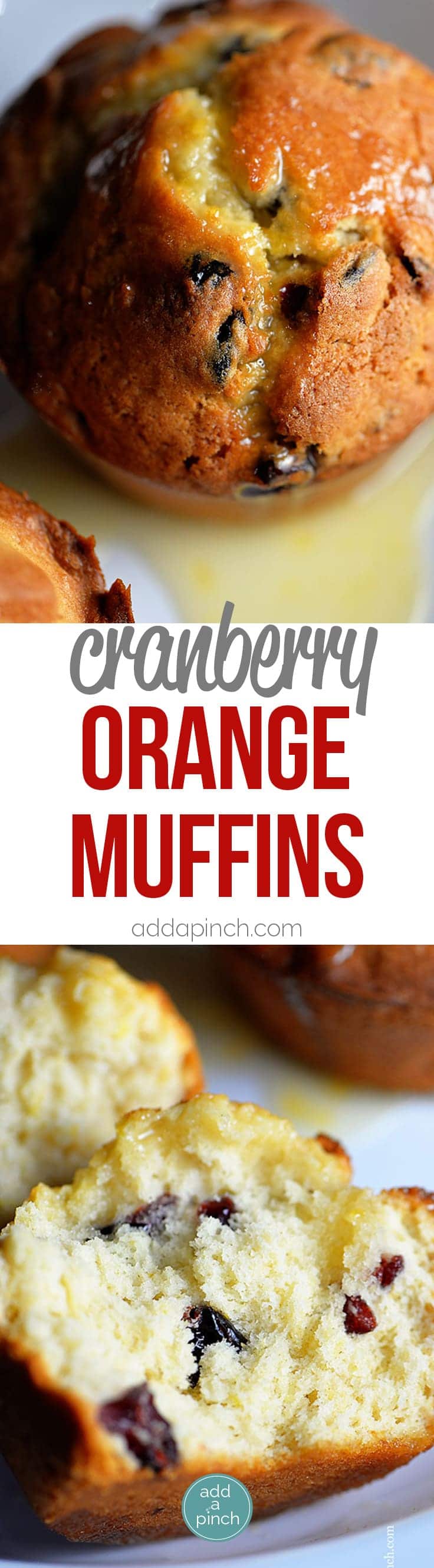 Cranberry Orange Muffins Recipe - Bakery style Cranberry Orange Muffins make the perfect addition to any breakfast. This easy muffin recipe is always a favorite! // addapinch.com