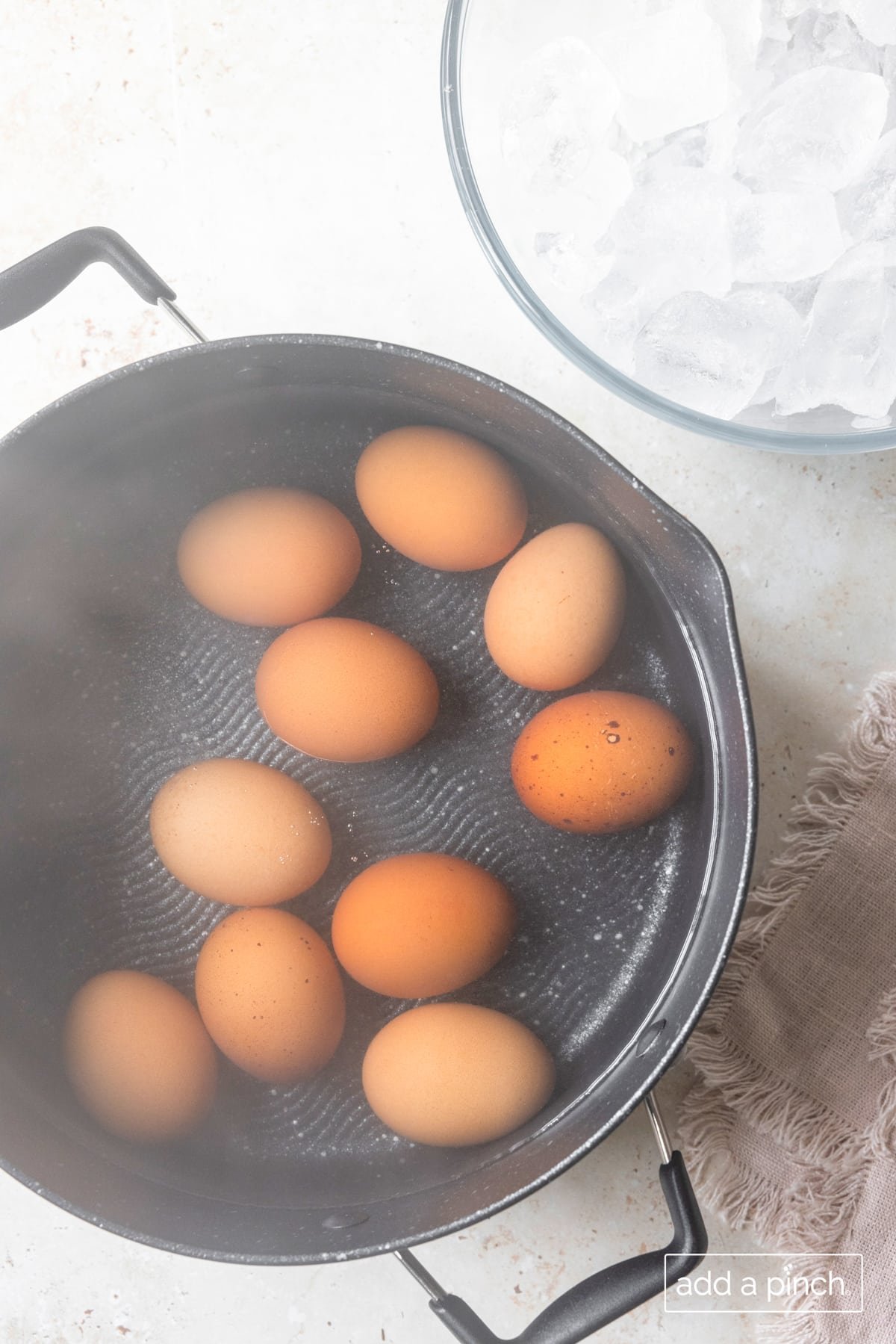 Eggs in pot ready for ice bath.