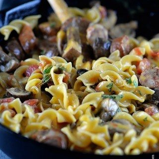 Cheesy Mushroom Sausage Pasta Recipe | ©addapinch.com