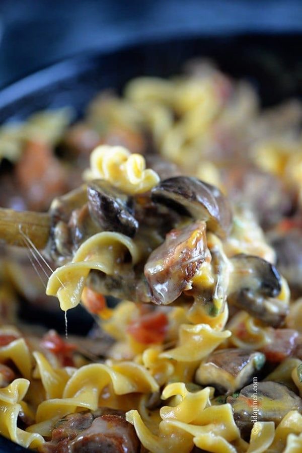 Cheesy Mushroom Sausage Pasta Skillet Recipe - Add a Pinch