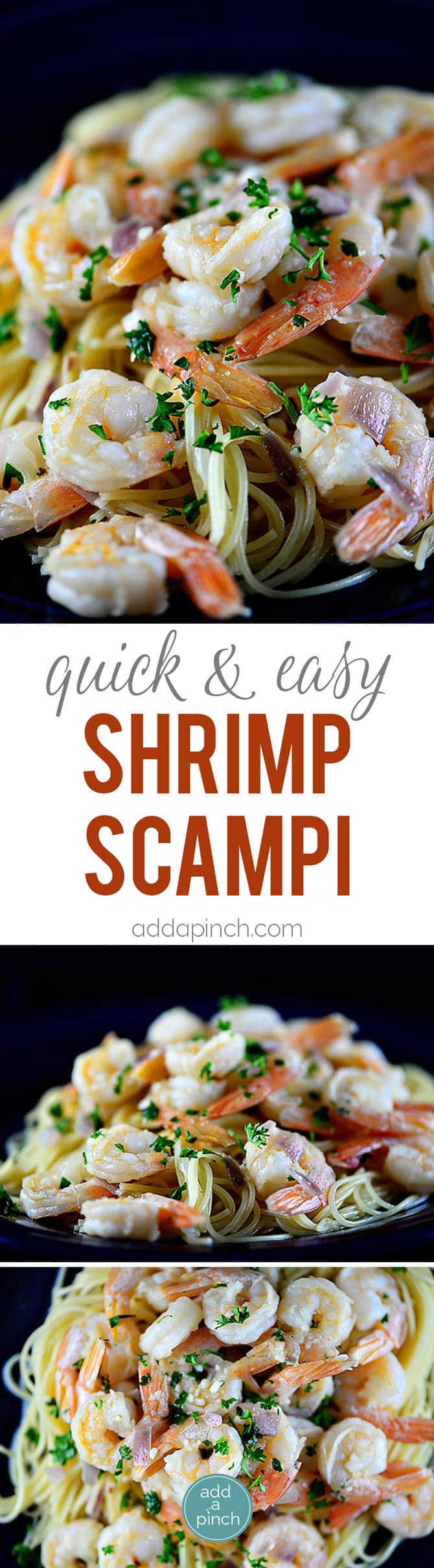 Shrimp scampi is easy and elegant, perfect for entertaining. Made of shrimp sautéed in butter and olive oil, garlic, and gently tossed with red onion and parsley, it is a classic. // addapinch.com