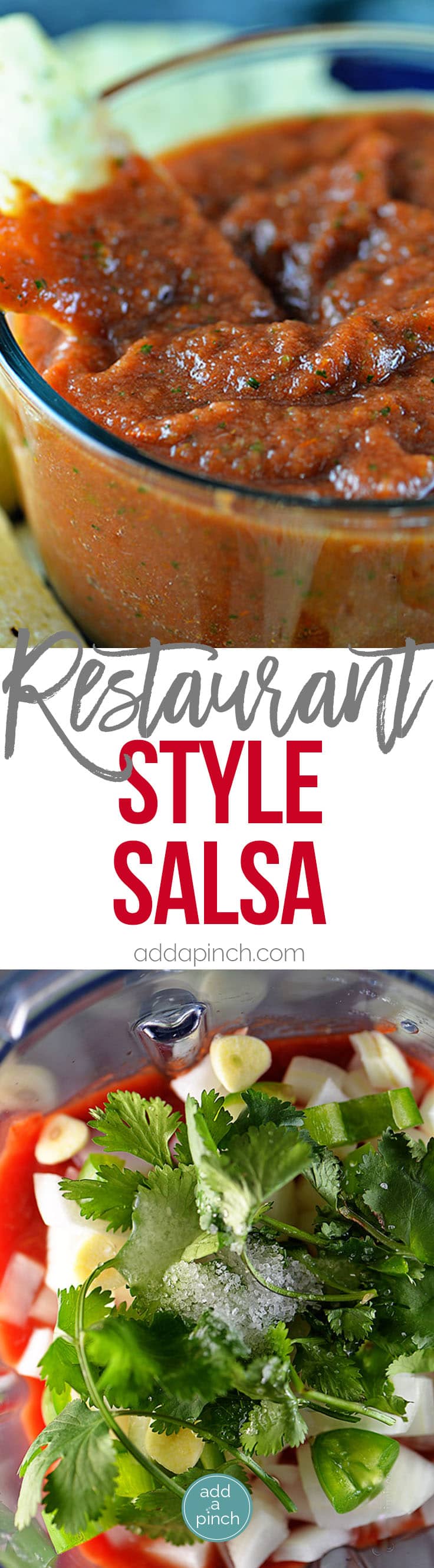Easy Restaurant Style Salsa Recipe - This salsa recipe is easy to make in minutes! No cooking required for this fresh, delicious restaurant style salsa recipe! // addapinch.com