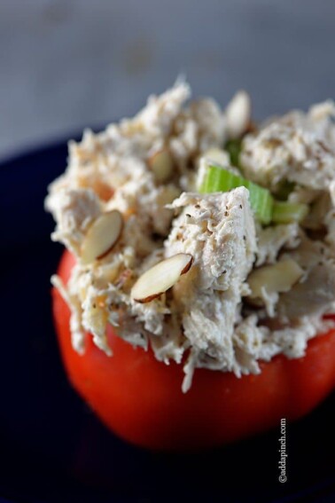 Chicken Salad Stuffed Tomatoes from addapinch.com
