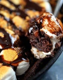 Skillet Brownie Smores Recipe from addapinch.com