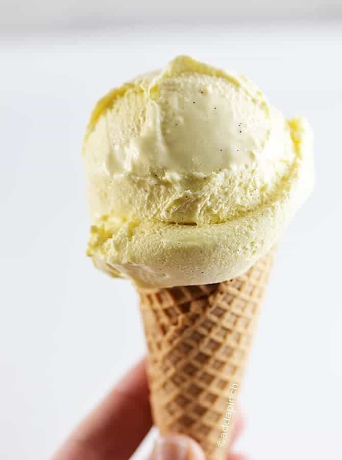 Creamy Vanilla Custard Ice Cream Recipe from addapinch.com