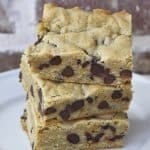 Chocolate Chip Blondies Recipe - This chocolate chip blondies recipe makes a delicious, sweet treat or dessert. Filled with chocolate chips, this simple blondie recipe will become a favorite! // addapinch.com