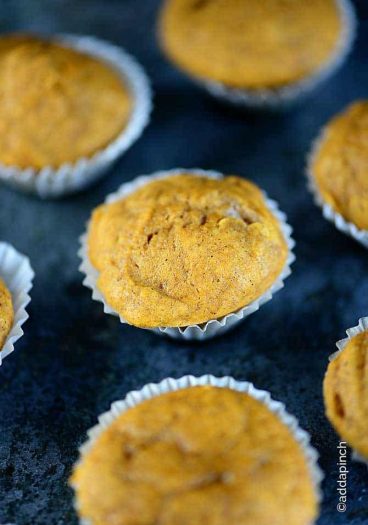 Pumpkin Muffins Recipe from addapinch.com