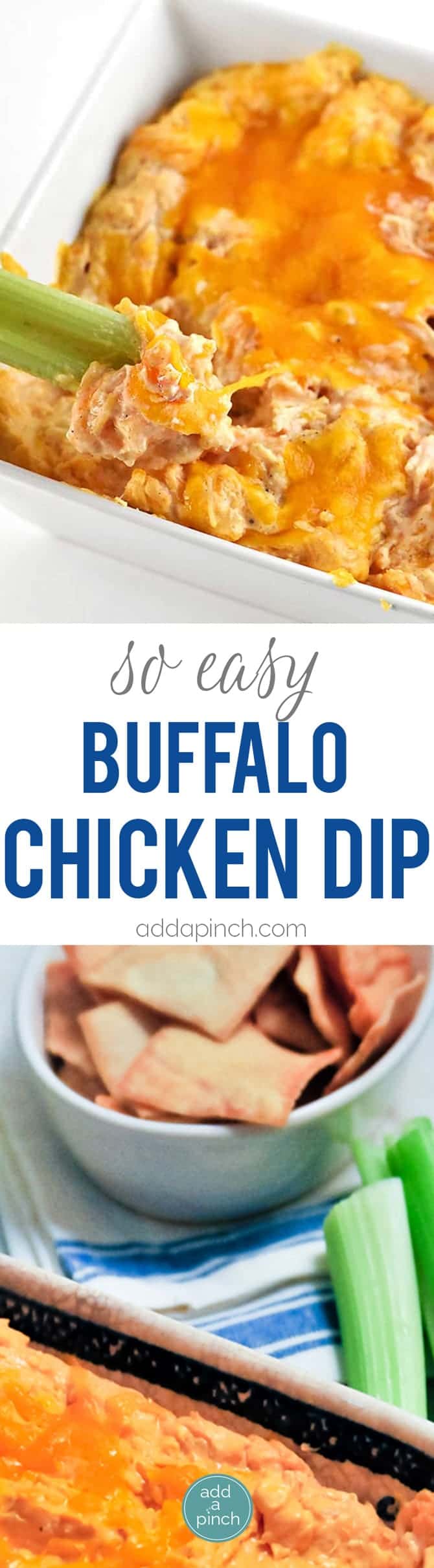 Buffalo Chicken Dip tastes just like the buffalo chicken we all love. This creamy buffalo chicken dip comes together easily and is always a winner! Buffalo Chicken Dip tastes just like the buffalo chicken we all love. This creamy buffalo chicken dip comes together easily and is always a winner! Now, updated to include traditional buffalo chicken dip as well as how to prepare in the slow cooker! // addapinch.com