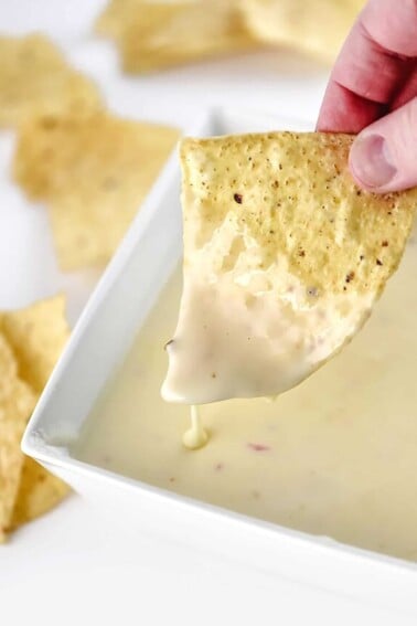 Queso dip makes a delicious appetizer. Made with a special combination of cheeses and ready in 5 minutes, this queso will be a favorite!  // addapinch.com