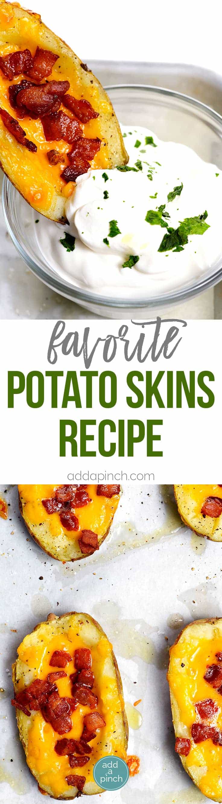 Homemade Potato Skins Recipe - Potato skins make an easy and delicious recipe perfect for parties or game day! // addapinch.com