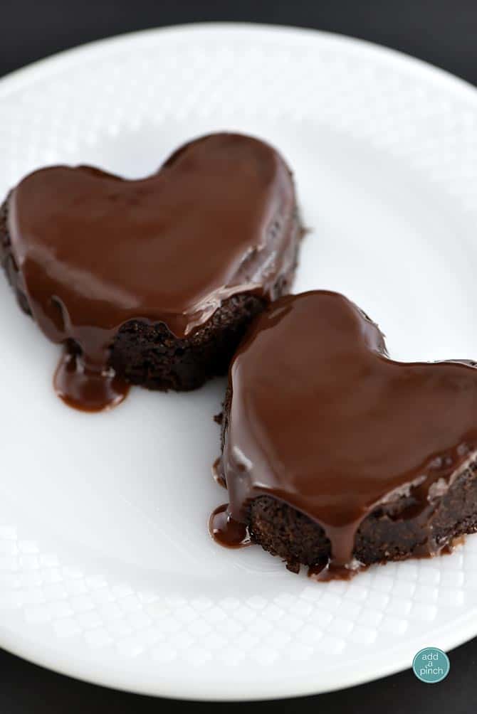 Chocolate Cake Hearts on a white plate.