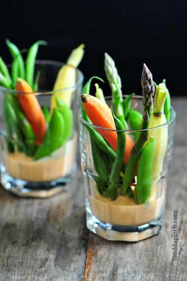 Crudites with Red Pepper Dip on addapinch.com