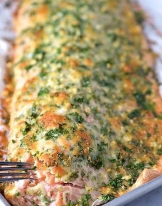 Baked Salmon with Parmesan Herb Crust Recipe from addapinch.com