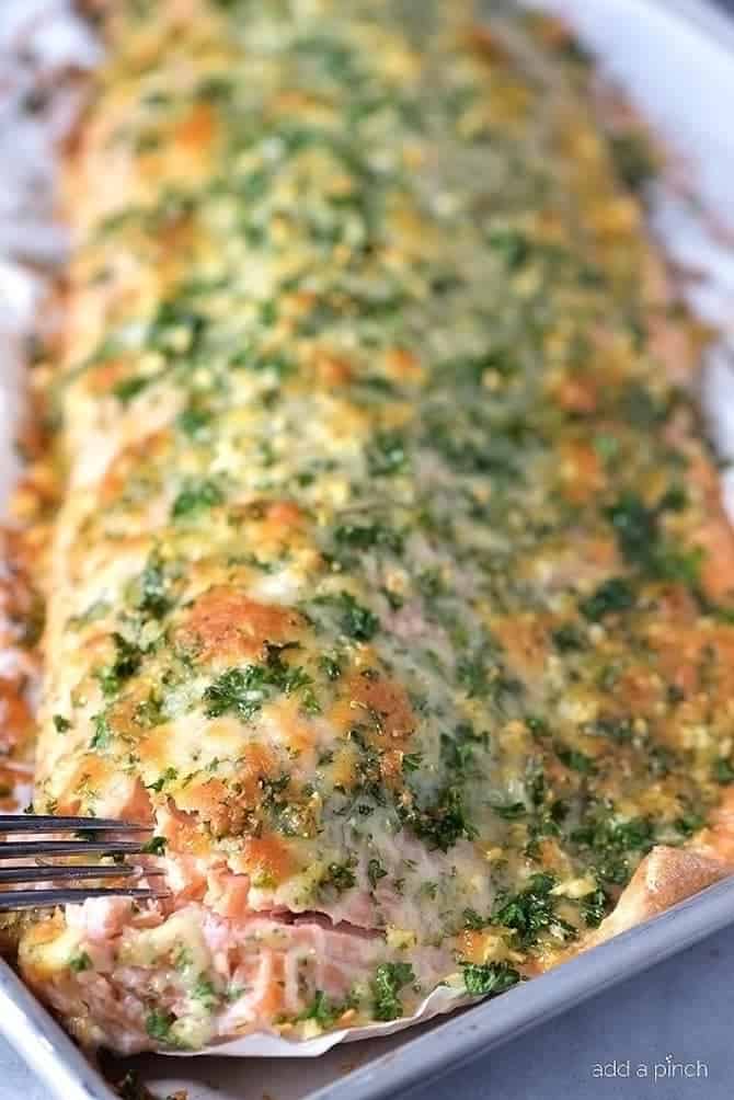 Baked Salmon with Parmesan Herb Crust Recipe from addapinch.com