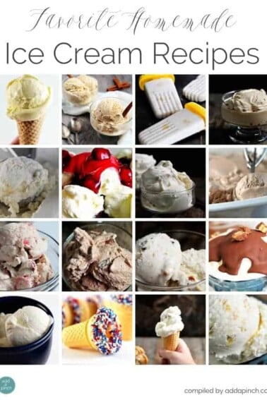These favorite homemade ice cream recipes include traditional flavors as well as S'mores Ice Cream and Coffee Chip Ice Cream from addapinch.com.