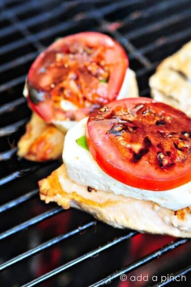 Caprese Grilled Chicken with Balsamic Reduction Recipe - A favorite caprese salad takes center stage with this delicious grilled chicken!