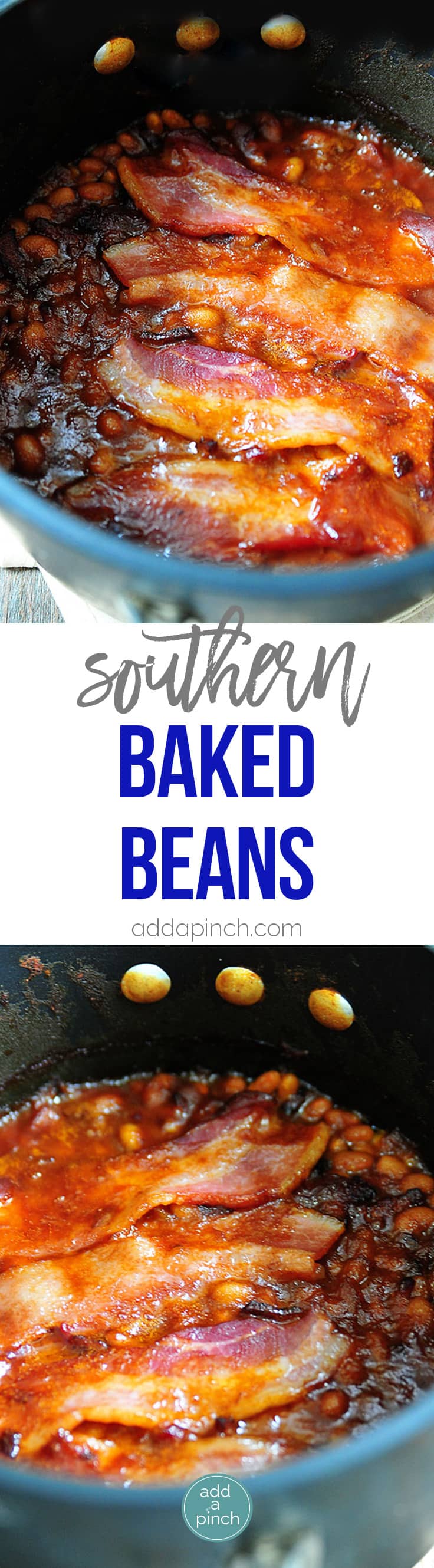 Southern Baked Beans Recipe - This recipe makes the perfect side dish for so many meals! This easy baked beans recipe will become a favorite! // addapinch.com