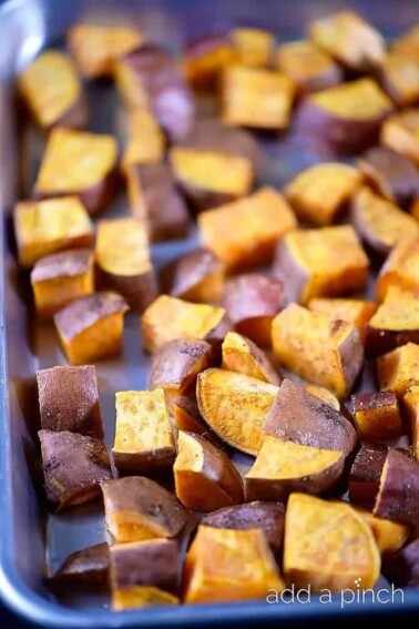 Roasted Sweet Potatoes make a quick and easy side dish perfect the whole family loves! // addapinch.com