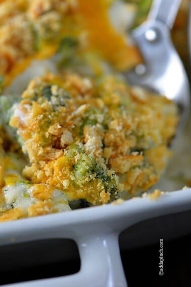 Broccoli Cheese Casserole makes a delicious side dish. A family favorite broccoli cheese casserole that everyone is sure to love. // addapinch.com