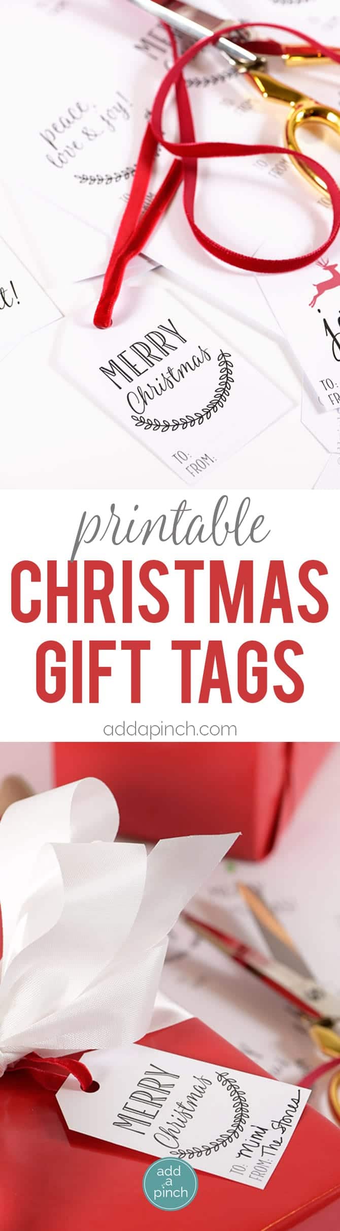 Christmas gift tags just dress up a Christmas gift and make it even more special! These free printable Christmas gift tags are designed for quick and easy printing to make your holiday gift giving even easier! // addapinch.com