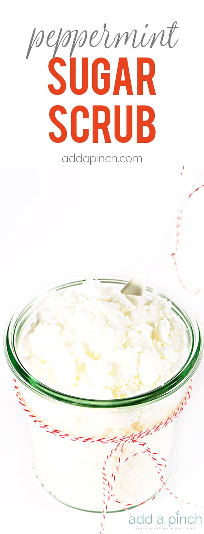 Peppermint Sugar Scrub makes a quick and easy DIY homemade sugar scrub! Made in less than 10 minutes and great for gifting! // addapinch.com