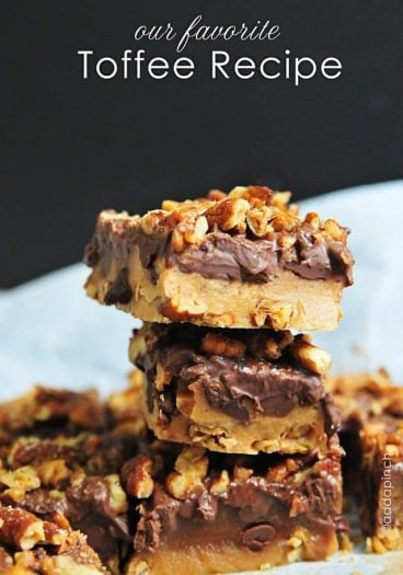 Toffee Recipe - An easy homemade toffee recipe that you'll get requests for time and again! Made four simple ingredients, it is a favorite! // addapinch.com