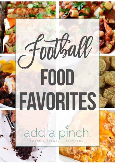 Football Food Favorites! Favorite foods for making and serving during football season whether you are serving at a tailgate party, taking a dish to a friend's football watch party, or just need something to munch on while you watch the big game from home! // addapinch.com
