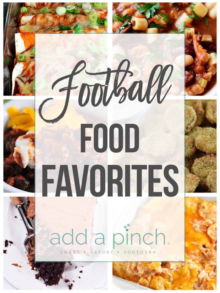 Football Food Favorites! Favorite foods for making and serving during football season whether you are serving at a tailgate party, taking a dish to a friend's football watch party, or just need something to munch on while you watch the big game from home! // addapinch.com