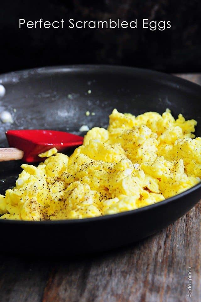 Perfect Scrambled Eggs Recipe - Learn how to scramble eggs for this essential perfect scrambled egg recipe. // addapinch.com