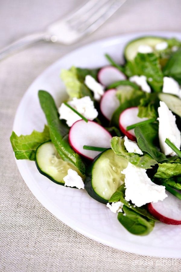 Spring Spinach Romaine Salad Recipe with Radishes and Chives Add a Pinch