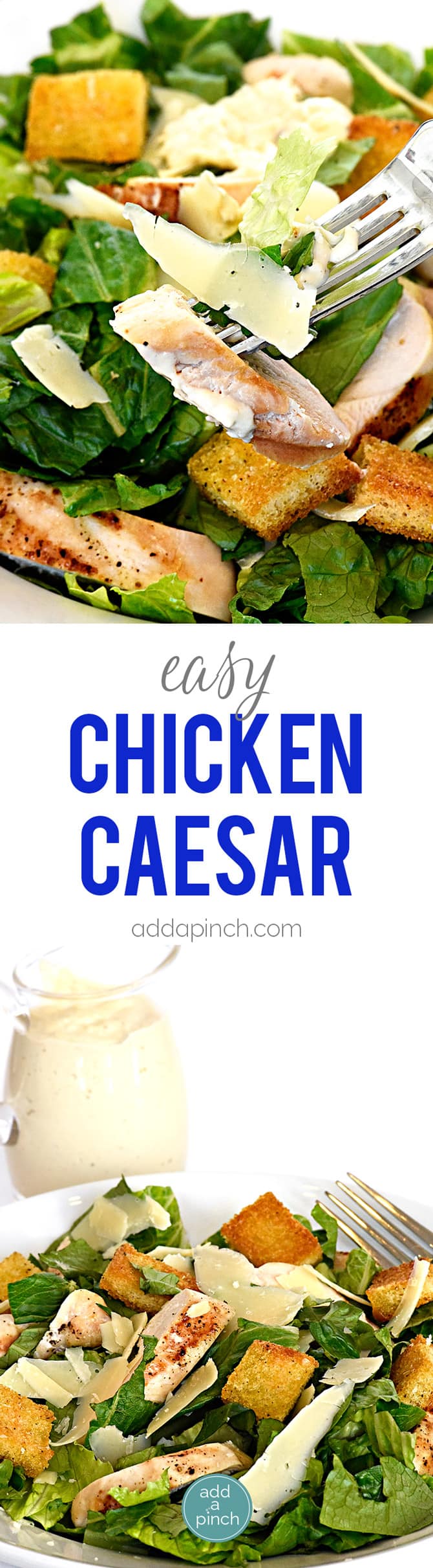 Chicken Caesar Salad Recipe - This Chicken Caesar Salad recipe makes an easy salad recipe perfect for lunch or supper! // addapinch.com