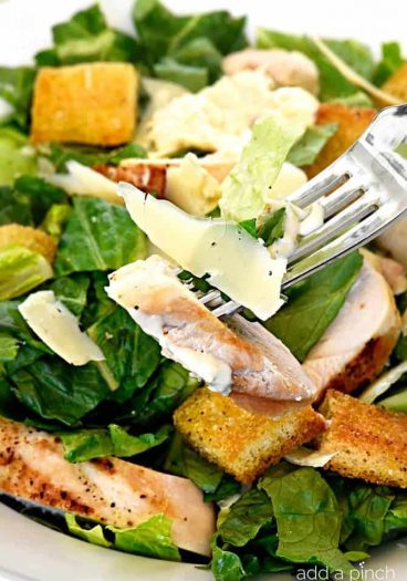Chicken Caesar Salad Recipe - This Chicken Caesar Salad recipe makes an easy salad recipe perfect for lunch or supper! // addapinch.com