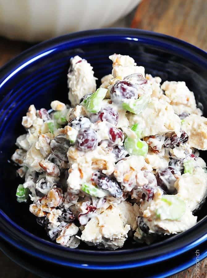 Chicken Salad Recipe - This chickens salad recipe makes a delicious, quick meal. Made with chicken, grapes, and roasted nuts, it is always a favorite! // addapinch.com