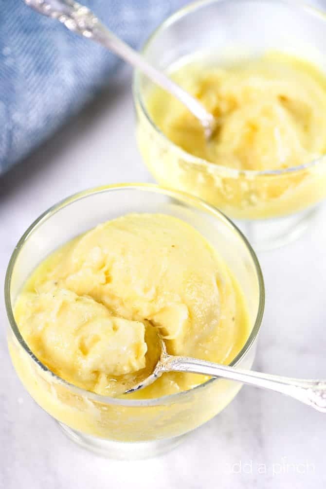 Fresh Pineapple Sorbet Recipe - Fresh pineapple sorbet makes a light and refreshing dessert or snack! Made without any added sugar, this is a sorbet recipe everyone will enjoy! // addapinch.com