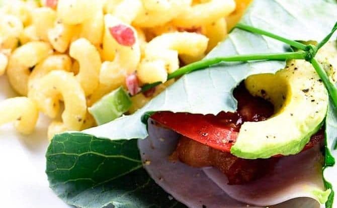 Collard Wrap Recipe - Collard wraps make a fresh, delicious, and nutrient dense way to update your favorite wraps or sandwiches! Made with turkey, bacon, tomato and avocado, these collard wraps are sure to become a favorite! // addapinch.com