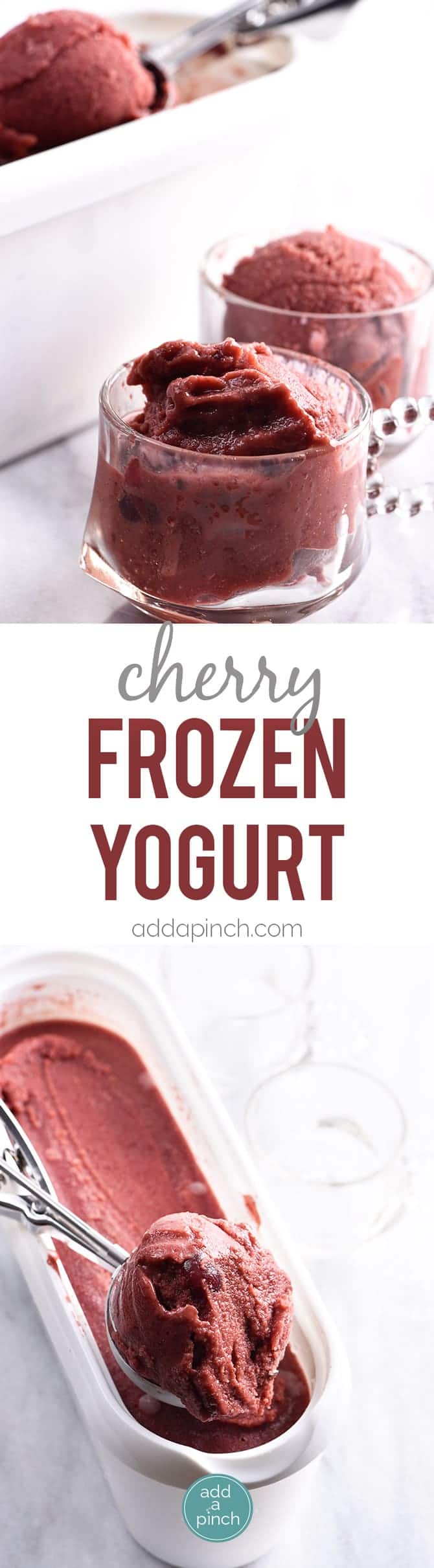 Cherry Frozen Yogurt Recipe - Cherry Frozen Yogurt makes a delicious and refreshing dessert in minutes! Ready in just 6 minutes! // addapinch.com